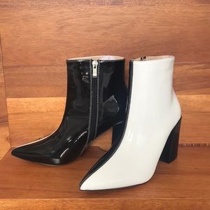 Nasty Gal black and white faux patent booties